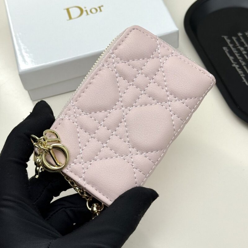【AT13551】ディオール Ladyシリーズ ピンク羊革財布 エレガントなダイヤモンド模様 | Dior Paris