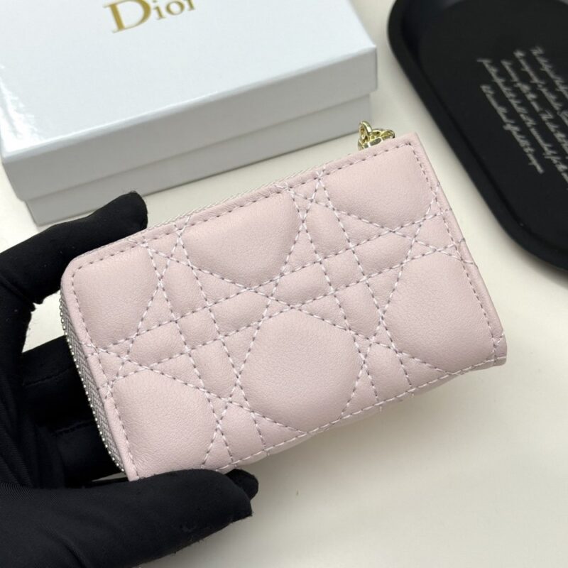 【AT13551】ディオール Ladyシリーズ ピンク羊革財布 エレガントなダイヤモンド模様 | Dior Paris