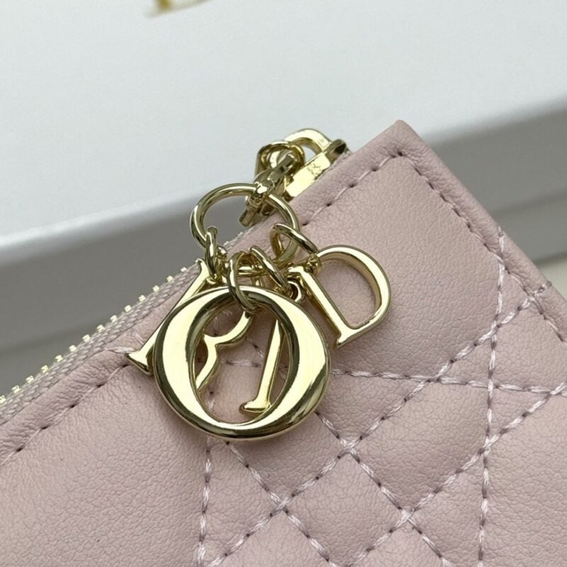【AT13551】ディオール Ladyシリーズ ピンク羊革財布 エレガントなダイヤモンド模様 | Dior Paris