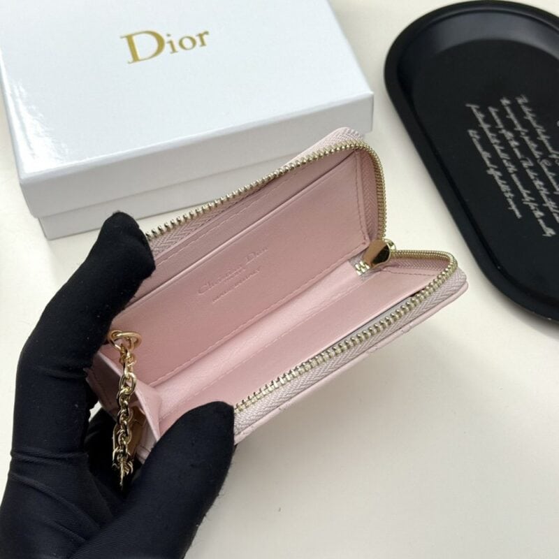 【AT13551】ディオール Ladyシリーズ ピンク羊革財布 エレガントなダイヤモンド模様 | Dior Paris