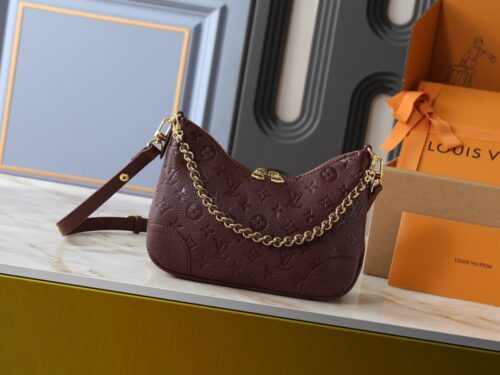 【AT13921】ルイ・ヴィトンのブローニュハンドバッグ - ゴールドチェーンデザインとワインレッドカラー | Louis Vuitton Paris