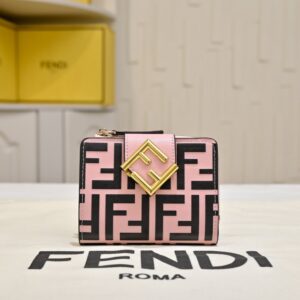 【AT13967】高級なFendi（フェンディ）FF Diamondsシリーズのピンク＆ブラック幾何学模様財布 | Fendi Roma