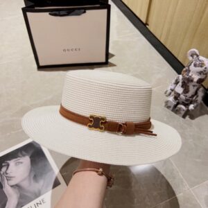 【AT1607】CELINEの2024年新作のヴィンテージレザーベルト付きギフト帽子、帽子、平らなトップハット、麦わら帽子は、街での必需品で、素晴らしいマッチング力を持っています。今すぐ手に入れてください！