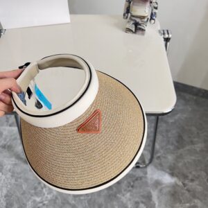 【AT1614】PRADAの2024年夏の新作カラーブロック高級編み帽子〜メンズ/レディース〜日よけUVカット付き