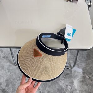 【AT1616】PRADAの2024年夏の新作カラーブロックニットつば広帽子〜男女兼用〜日焼け止めUVカット対応！