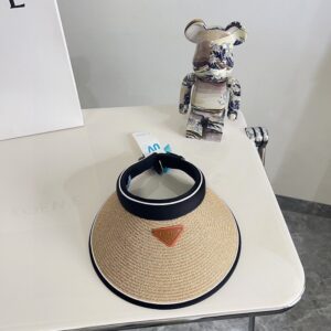 【AT1616】PRADAの2024年夏の新作カラーブロックニットつば広帽子〜男女兼用〜日焼け止めUVカット対応！