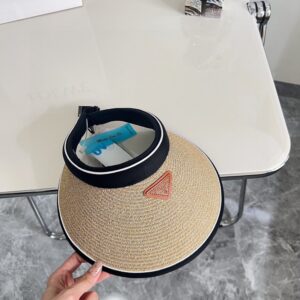 【AT1616】PRADAの2024年夏の新作カラーブロックニットつば広帽子〜男女兼用〜日焼け止めUVカット対応！
