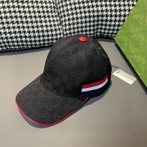 【AT1665】ギフトボックス付き布製バッグ、Gucci(グッチ)の新しいオリジナル野球帽、3色の織りテープ、帆布+最上級牛革、赤い革の縁がカッコいい時尚、代購で人気、男女兼用の定番アイテム、品質抜群！基本的な頭囲は56、パッチで調節可能。