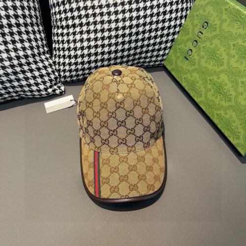 【AT1687】包装バッグ付き、Gucci（グッチ）のクラシックなオリジナル野球帽、縦縞のリボン、キャンバス生地+上質な牛革、本革のパイピングがかっこよくおしゃれ、代購が人気、男性女性どちらでも使える汎用モデル、質は超すばらしい！基本的な頭囲は56、ベルクロで調節可能です。