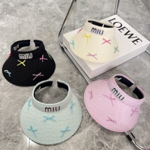 【AT1705】💛防塵バッグ付き 【MIUMIUミュウミュウ】2024夏新作バタフライリボンキュートサンハット 空底帽子🔅ユニークなデザイン、夏にぴったりの選択肢