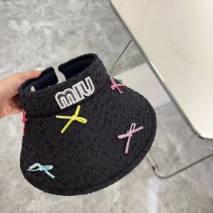 【AT1707】💛防塵袋付き【MIUMIUミュウミュウ】2024夏新作、リボン付き可愛い日よけ帽子🔅ユニークなデザイン、夏におすすめ。