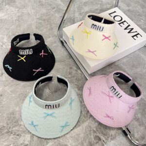 【AT1707】💛防塵袋付き【MIUMIUミュウミュウ】2024夏新作、リボン付き可愛い日よけ帽子🔅ユニークなデザイン、夏におすすめ。