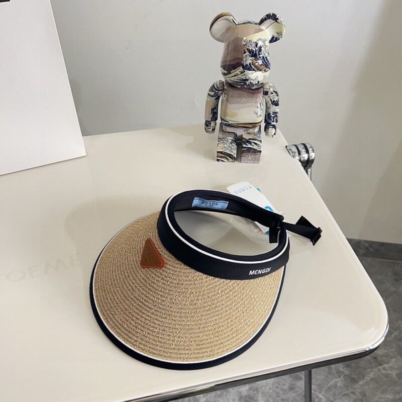 【AT1717】💛 ダストバッグ付き 【PRADAプラダ】2024夏の新作カラーブロック高級編み込みサンハット ～男女兼用～ 日焼け防止 テキスト余分