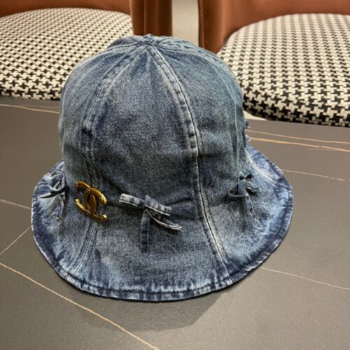 【AT2103】Chanel シャネル2024年夏の新作ヨーロッパ風蝶々リボンデニムフィッシャーマンハット、日焼け防止UVカットサンハット