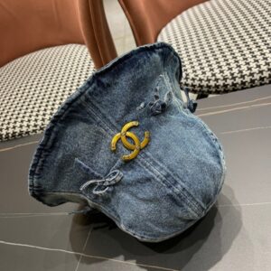 【AT2103】Chanel シャネル2024年夏の新作ヨーロッパ風蝶々リボンデニムフィッシャーマンハット、日焼け防止UVカットサンハット