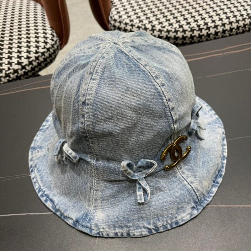 【AT2104】Chanel シャネル2024夏の新作ヨーロピアンアメリカン風蝶々リボンデニムフィッシャーマンハット日焼け防止UVカットサンハット