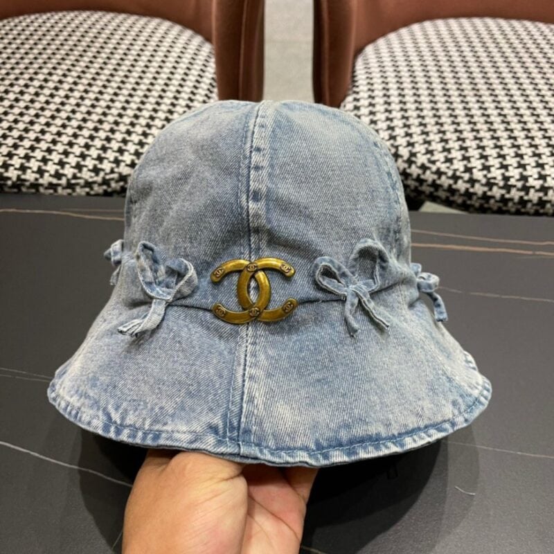 【AT2104】Chanel シャネル2024夏の新作ヨーロピアンアメリカン風蝶々リボンデニムフィッシャーマンハット日焼け防止UVカットサンハット