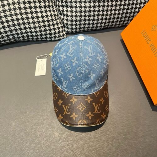 【AT2210】LV (Louis Vuitton) ボックス包装付き布製袋 LV(ルイ・ヴィトン)の新しいベースボールキャップ、モノグラム柄、デニム生地+専門店のモノグラム革、細かい仕事が完璧、品質が素晴らしい、基本的な頭囲56、パッチ調整可能。