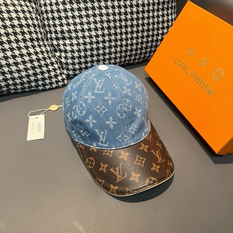 【AT2210】LV (Louis Vuitton) ボックス包装付き布製袋 LV(ルイ・ヴィトン)の新しいベースボールキャップ、モノグラム柄、デニム生地+専門店のモノグラム革、細かい仕事が完璧、品質が素晴らしい、基本的な頭囲56、パッチ調整可能。