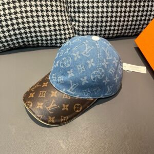 【AT2210】LV (Louis Vuitton) ボックス包装付き布製袋 LV(ルイ・ヴィトン)の新しいベースボールキャップ、モノグラム柄、デニム生地+専門店のモノグラム革、細かい仕事が完璧、品質が素晴らしい、基本的な頭囲56、パッチ調整可能。