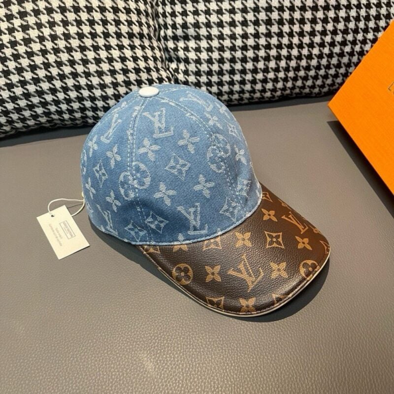 【AT2210】LV (Louis Vuitton) ボックス包装付き布製袋 LV(ルイ・ヴィトン)の新しいベースボールキャップ、モノグラム柄、デニム生地+専門店のモノグラム革、細かい仕事が完璧、品質が素晴らしい、基本的な頭囲56、パッチ調整可能。