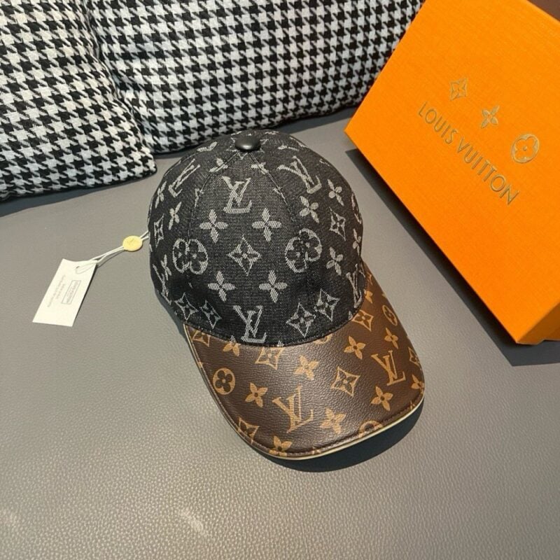 【AT2212】LV (Louis Vuitton) 盒子に入った布袋とLV（ルイ・ヴィトン）の新しい野球帽、モノグラム柄、デニム生地+専門店のモノグラム革、細かい仕上げ、素晴らしい品質、基本的なヘッドサイズ56、ベルクロで調整可能。