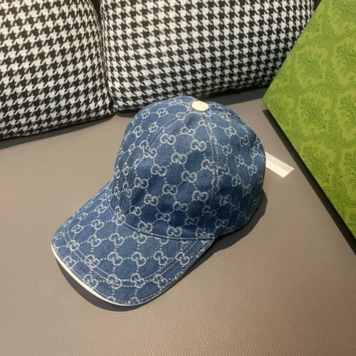 【AT2276】ボックスと布袋のセット、Gucci(グッチ)のクラシックなオリジナル野球帽、ダブルGのデニム刺繍、レトロデザイン！オリジナルデニム生地+最上級の牛革、軽やかで通気性があります！実物撮影、男女兼用、基本の頭囲56、パッチ可調整