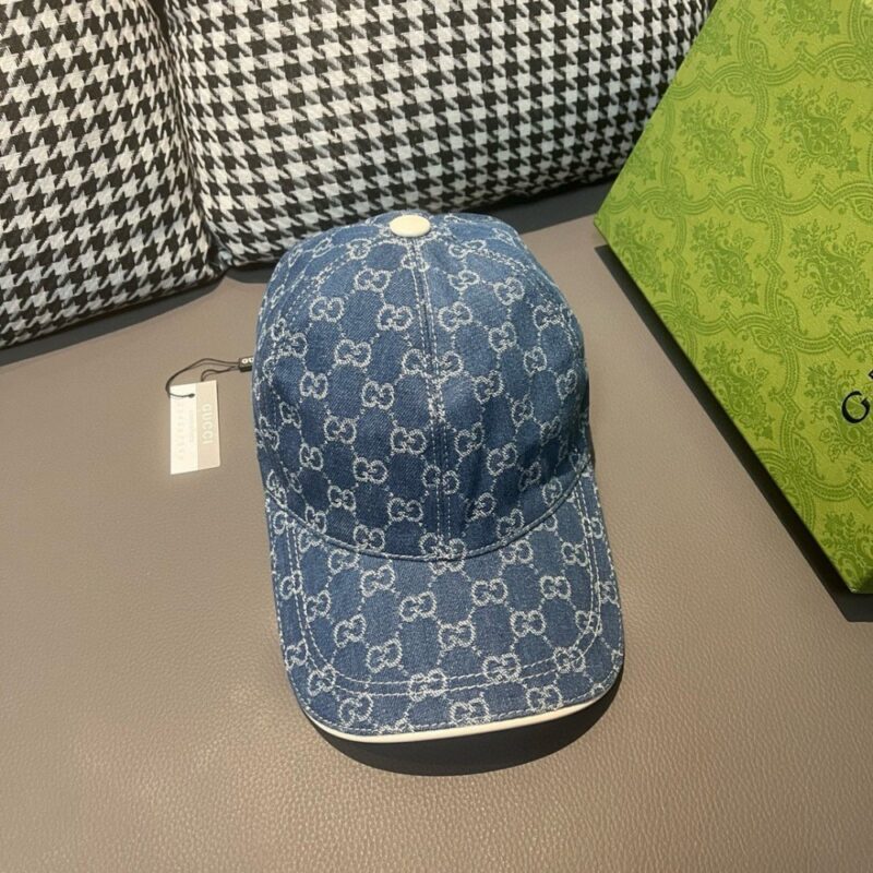 【AT2276】ボックスと布袋のセット、Gucci(グッチ)のクラシックなオリジナル野球帽、ダブルGのデニム刺繍、レトロデザイン！オリジナルデニム生地+最上級の牛革、軽やかで通気性があります！実物撮影、男女兼用、基本の頭囲56、パッチ可調整