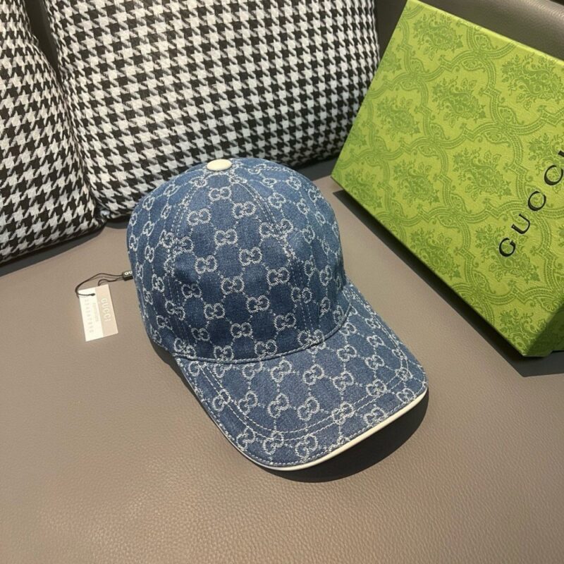 【AT2276】ボックスと布袋のセット、Gucci(グッチ)のクラシックなオリジナル野球帽、ダブルGのデニム刺繍、レトロデザイン！オリジナルデニム生地+最上級の牛革、軽やかで通気性があります！実物撮影、男女兼用、基本の頭囲56、パッチ可調整