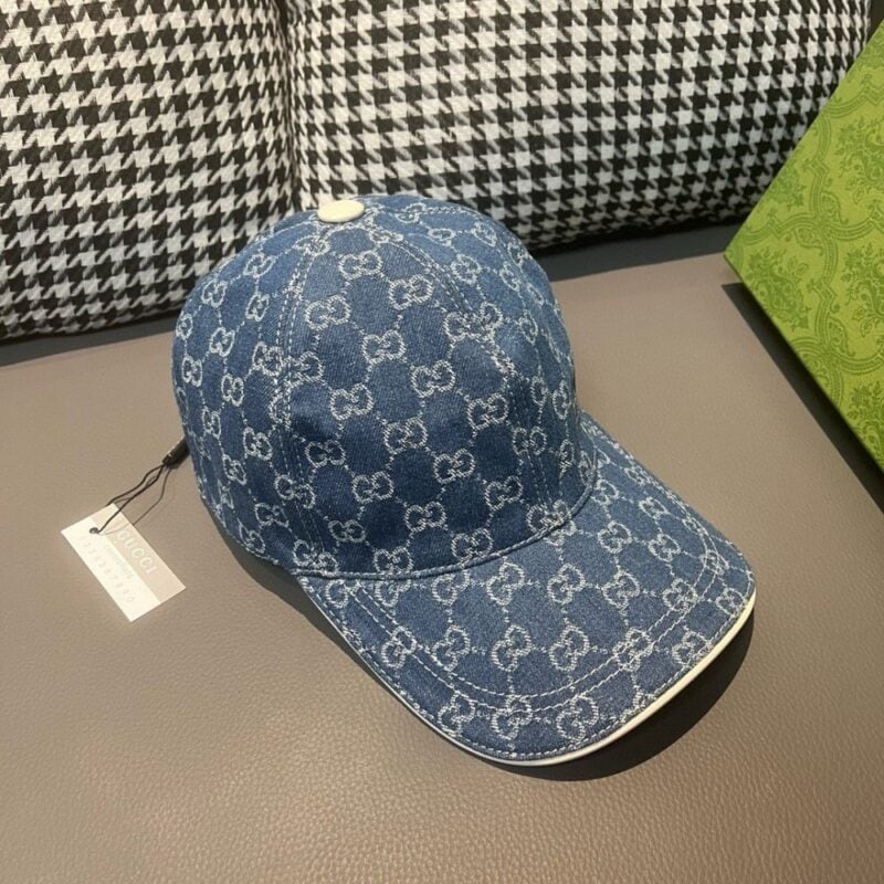 【AT2276】ボックスと布袋のセット、Gucci(グッチ)のクラシックなオリジナル野球帽、ダブルGのデニム刺繍、レトロデザイン！オリジナルデニム生地+最上級の牛革、軽やかで通気性があります！実物撮影、男女兼用、基本の頭囲56、パッチ可調整