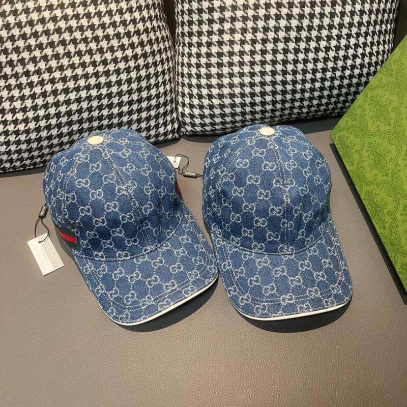 【AT2276】ボックスと布袋のセット、Gucci(グッチ)のクラシックなオリジナル野球帽、ダブルGのデニム刺繍、レトロデザイン！オリジナルデニム生地+最上級の牛革、軽やかで通気性があります！実物撮影、男女兼用、基本の頭囲56、パッチ可調整