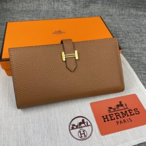 【AT2329】Hermes エルメスのレディース向け新作の単色レザー内側ジッパーポケット付きの縦型財布