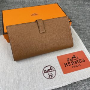 【AT2329】Hermes エルメスのレディース向け新作の単色レザー内側ジッパーポケット付きの縦型財布