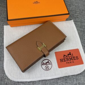 【AT2329】Hermes エルメスのレディース向け新作の単色レザー内側ジッパーポケット付きの縦型財布