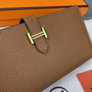 【AT2329】Hermes エルメスのレディース向け新作の単色レザー内側ジッパーポケット付きの縦型財布