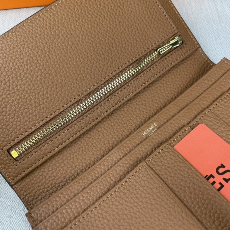 【AT2329】Hermes エルメスのレディース向け新作の単色レザー内側ジッパーポケット付きの縦型財布
