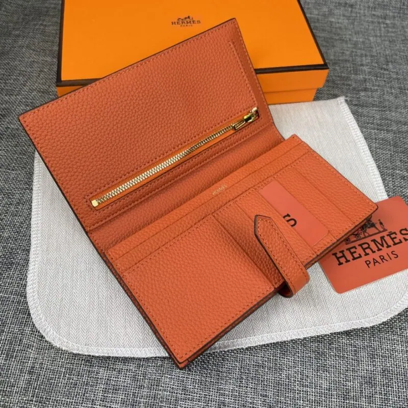 【AT2330】Hermesエルメスレディース新作モノトーンレザーラウンドファスナーポケット縦型財布