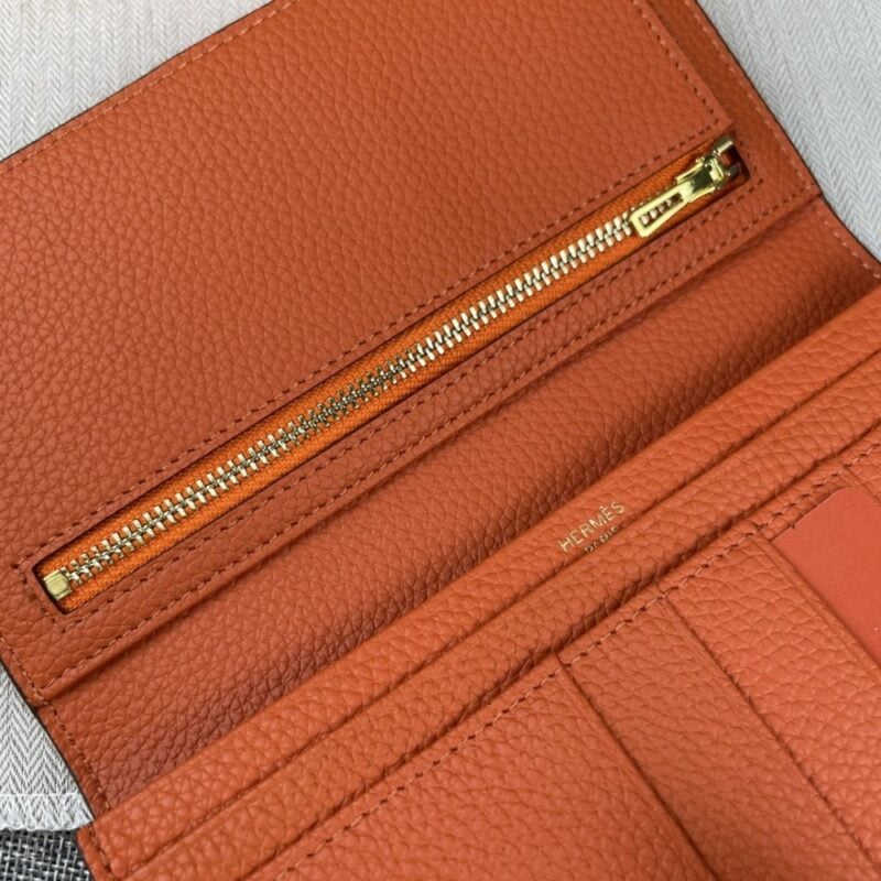 【AT2330】Hermesエルメスレディース新作モノトーンレザーラウンドファスナーポケット縦型財布