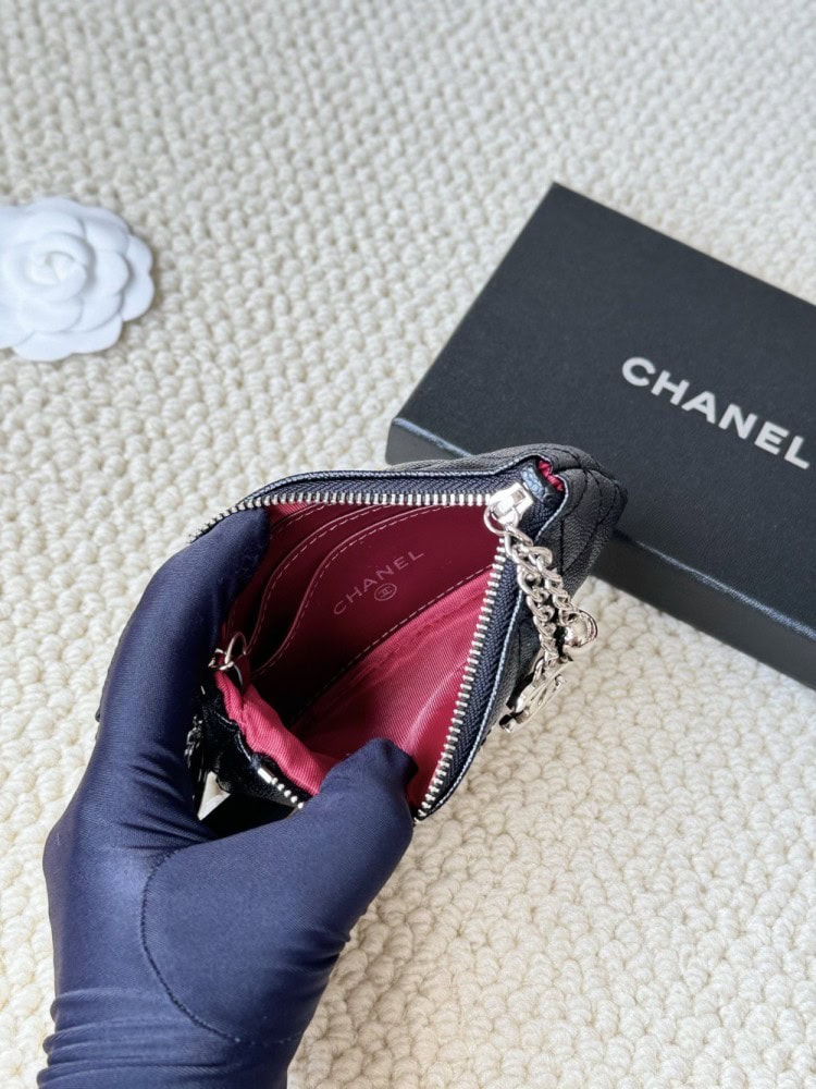 【AT2424】Chanelのカーフスキンキャビアスキンコインパース💦