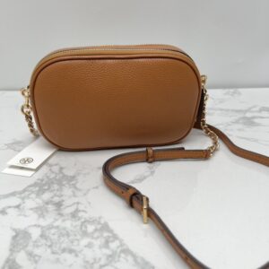 【AT2531】Tory Burchの新しい女性用カメラバッグ、リッチフライトレザー、ショルダーバッグ、斜め掛け小さい丸いバッグ、レザーバッグ、ダブルジッパー。