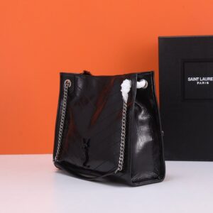 【AT2644】YSL☀️NIKIショッピングバッグ👉 ウェザードヴィンテージワックスレザー💗 ハンドルバッグの装飾レザーカバーYSLイニシャル