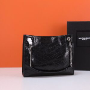【AT2644】YSL☀️NIKIショッピングバッグ👉 ウェザードヴィンテージワックスレザー💗 ハンドルバッグの装飾レザーカバーYSLイニシャル