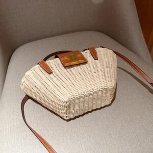 【AT2838】Celine セリーヌ24の新作、竹で編まれた買い物かご。休暇用の草で編まれたハンドバッグ。