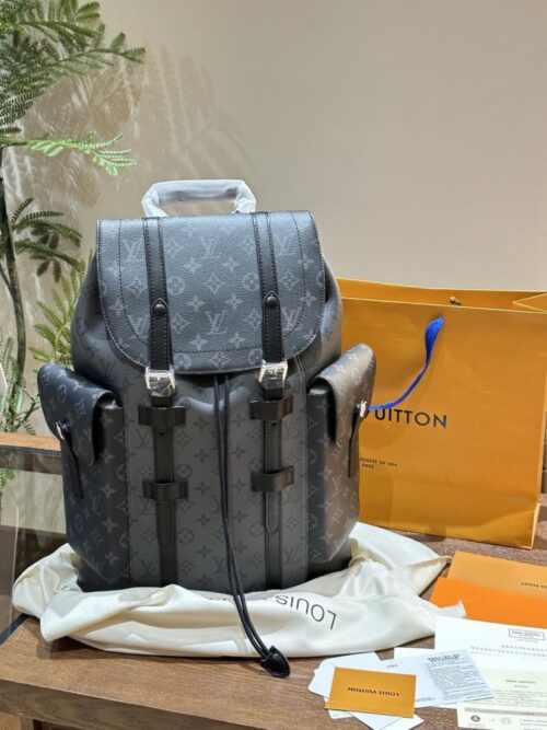 【AT2874】LV バックパック グレー 武士 バックパック💼 超高画質 ロゴ ロゴ 出かける 旅行 専用✈️