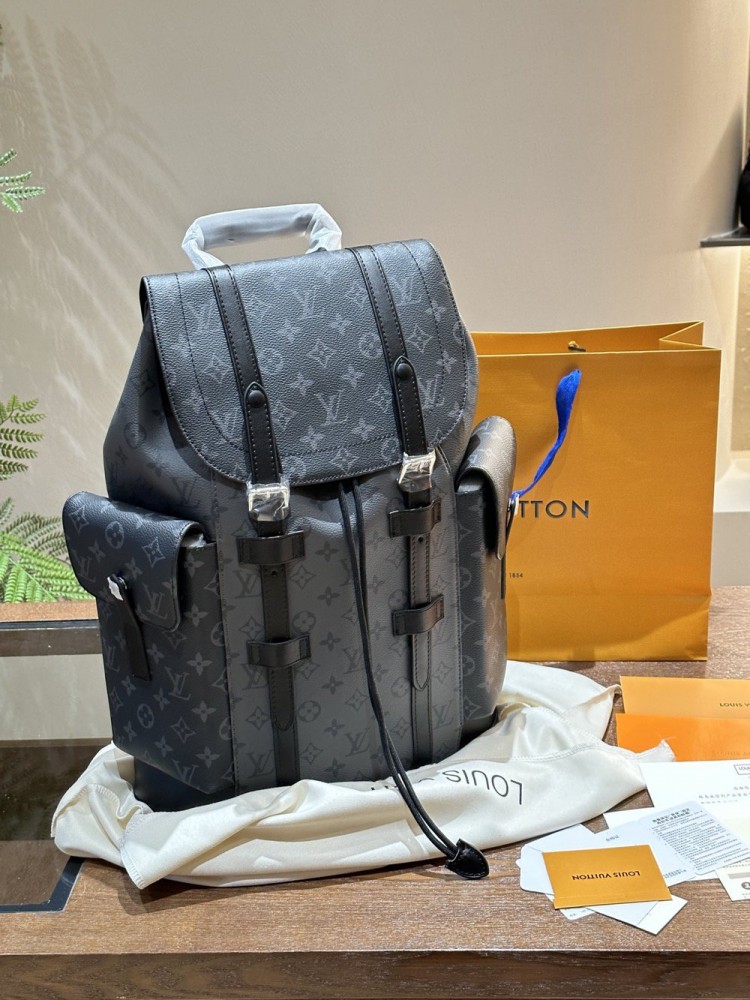 【AT2874】LV バックパック グレー 武士 バックパック💼 超高画質 ロゴ ロゴ 出かける 旅行 専用✈️
