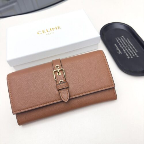 【AT3406】Celineのファッションのシンプルな本革の女性用長財布は、エレガントなデザイン、クラシックなバックル装飾で、完璧な日常のコーディネートです。
