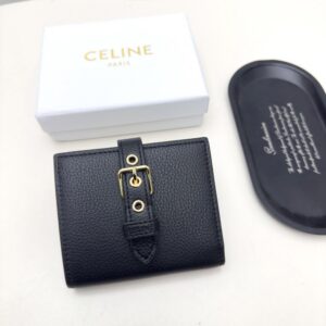 【AT3409】CELINEパリブランドのシンプルなレザーショートウォレット