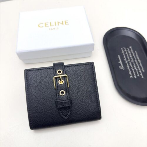 【AT3409】CELINEパリブランドのシンプルなレザーショートウォレット