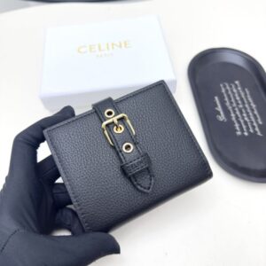 【AT3409】CELINEパリブランドのシンプルなレザーショートウォレット