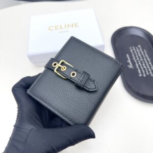 【AT3409】CELINEパリブランドのシンプルなレザーショートウォレット